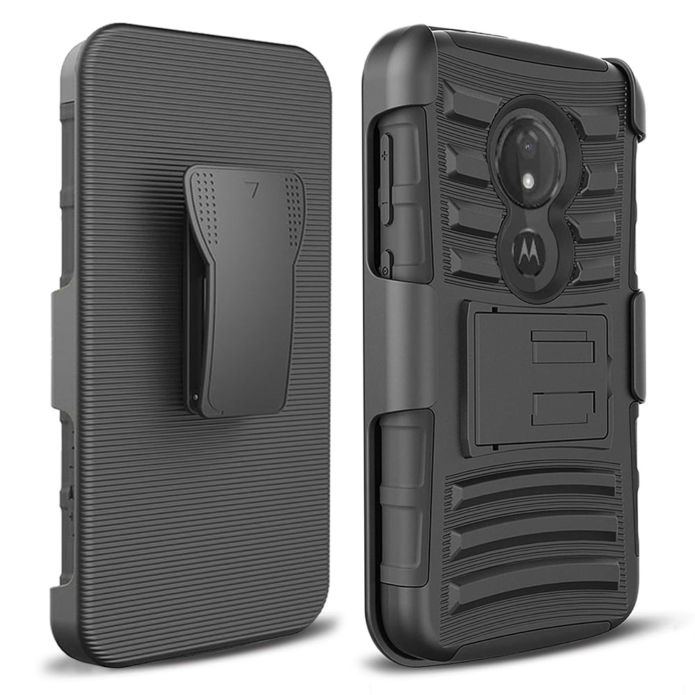 Black Slim Grip Cover with Holster for Motorola G7 Power Thin Armor Encased Moto G7 Power Belt Clip Case 