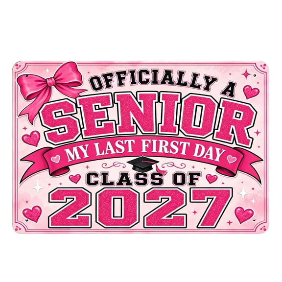 First Day of Senior Year 2027 Sign for Teen Girl Bedroom Wall Decor, High School Back to School Photo Prop, Retro Pink School Signs