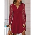 thumbnail image 5 of Fall Dresses for Women Lace Long Sleeve Elegant Slim Formal Party Dress Wine Red XL, 5 of 8
