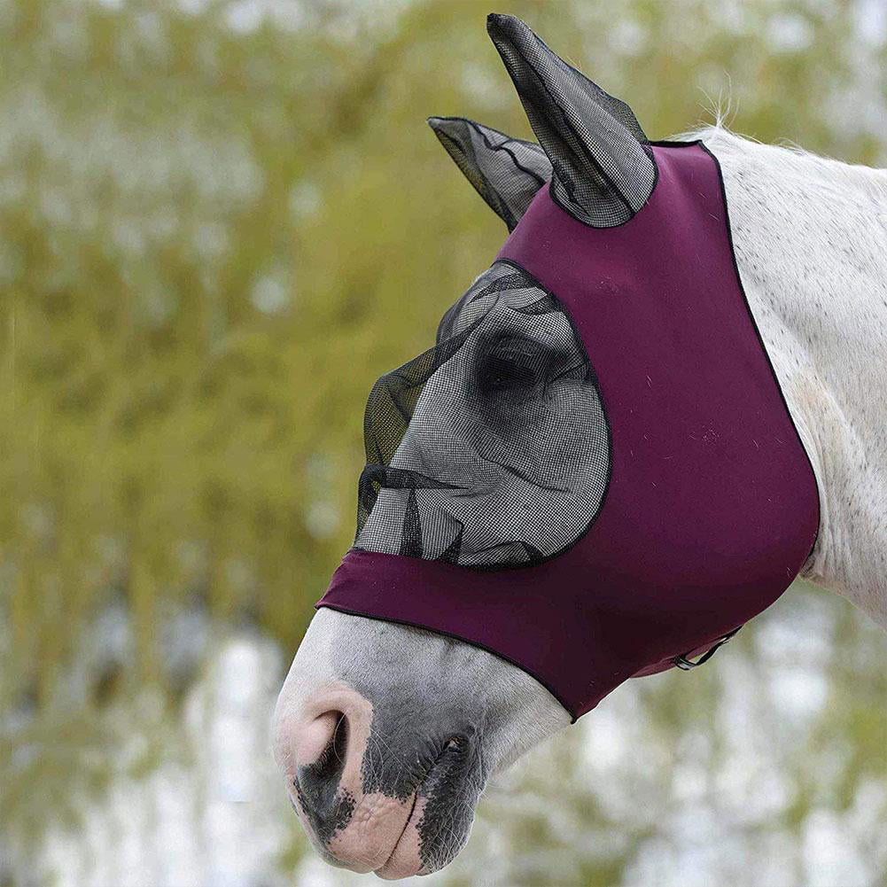 Anti-Fly Mesh Equine Mask Comfort Fit Fly Mask Protects Eyes and Ears 