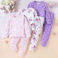 thumbnail image 2 of UAYOTSE Little Girls 3‑Piece Long Sleeve Loungewear Set Bow & Heart Pattern Soft Knit Tops and Elastic Waist Pants Daily Home Outfit Size 9-12 Months, 2 of 6