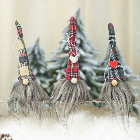 

Christmas Long Hat Gnome Doll Pendant Door Wall Tree Home Party Hanging Ornament Red Plaid Cloth
