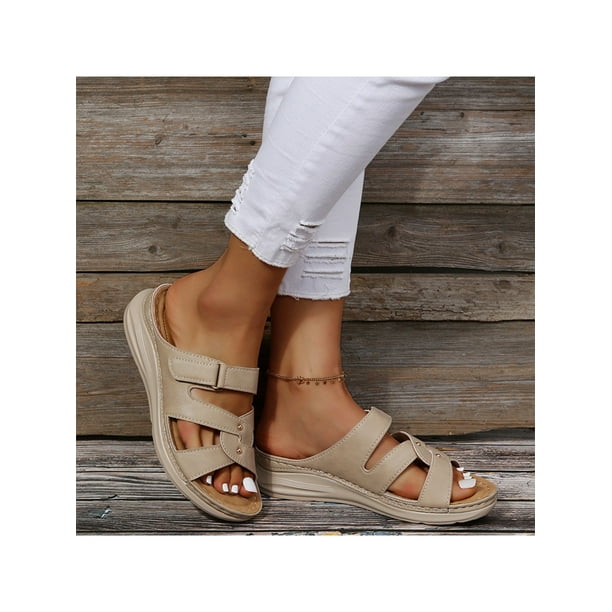 Woobling lady sandales sandale compensée à bout ouvert évider les semelles  antidérapantes chaussures décontractées maison respirant plage pantoufles d' été Beige 8.5 