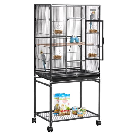 VEVOR Bird Cage, 24.6 x 16.7 x 53.9 in, Flat Top, Wrought Iron Bird Flight Cage with Perches, Slide-Out Tray and Plastic Feeders, Casters, for Parrot, Blue Tit, Cockatiel, Canary, Budgerigar, Conure