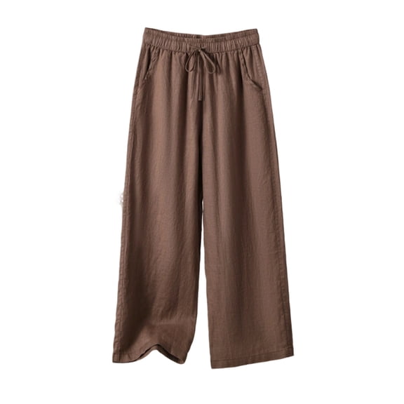 hlysgo Women's Plus Size Pants Elastic Drawstring Waist Wide Leg Pant Summer Beach Holiday Comfy Trousers with Pockets Coffee,4xL