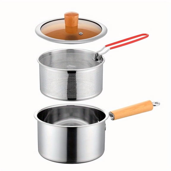 Stainless Steel Versatile Cookware Set with Glass Lid & Frying Basket, Non-Stick Fry Pan Deep Fryer Pasta Pot Milk Saucepan Steamer, Induction & Gas Stove Compatible