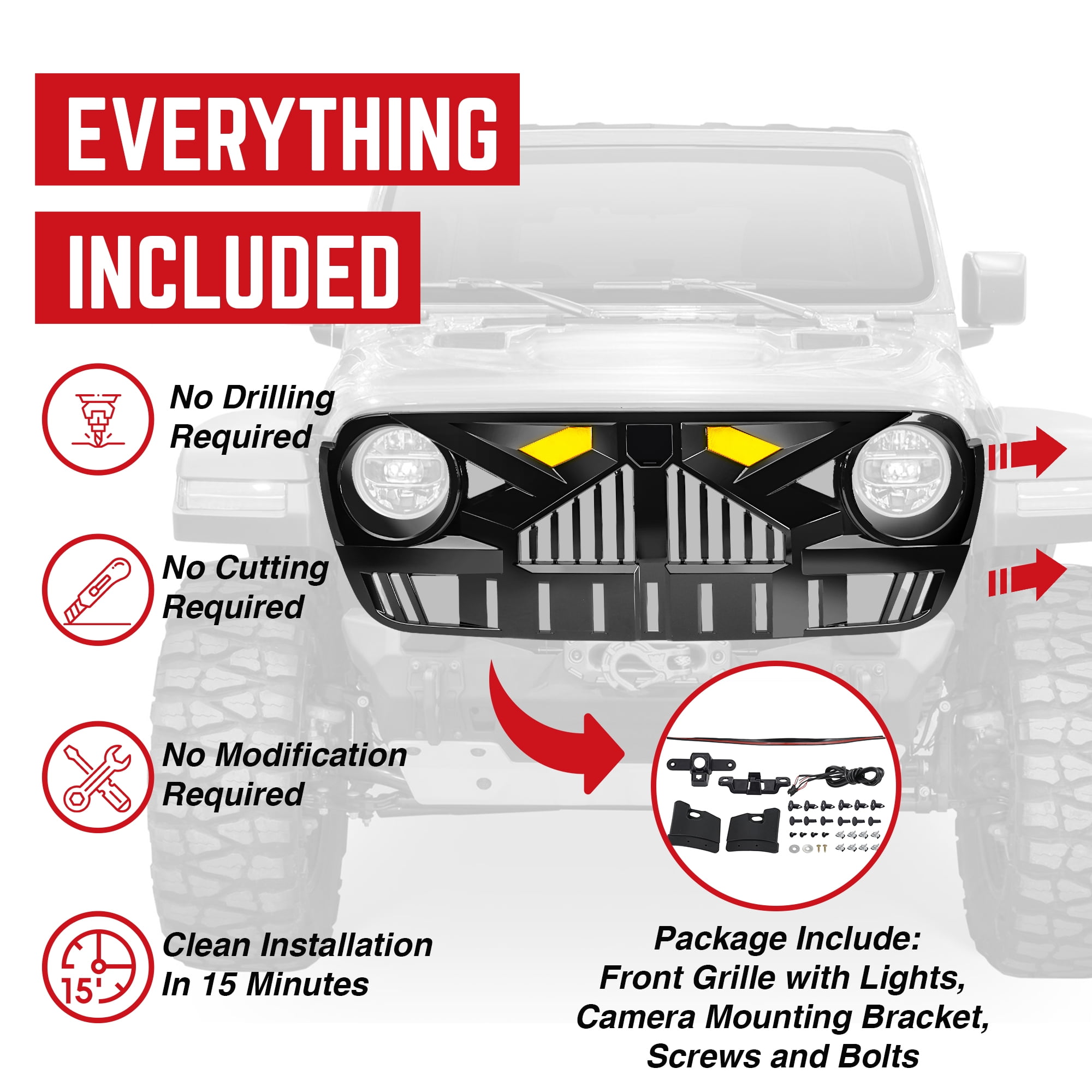 AMERICAN MODIFIED Grille for 2018-2023 Jeep Wrangler JL & Gladiator JT w/Cam