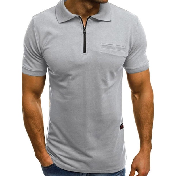 TRKIYQC Camiseta de Manga Corta para Hombres Patchwork Cuello Vuelto Cremallera Muscle Fitness Tops Verano Deportes Casual Slim Fit Camisas TRKIYQC moda