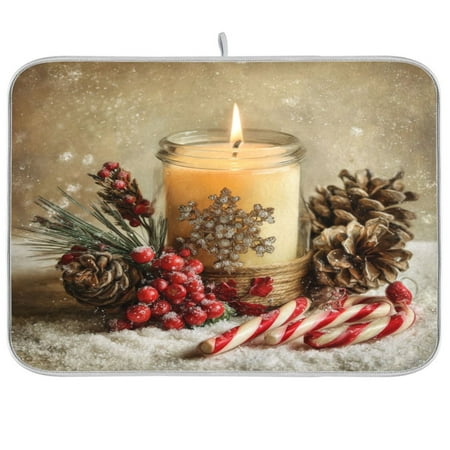 Kitchen Drying Mat Kitchen Drying Pad 16x18In Drying Dish Mat Dish Drying Mats Kitchen Countertop Multi-Function Drain Drying Mat Christmas Candle