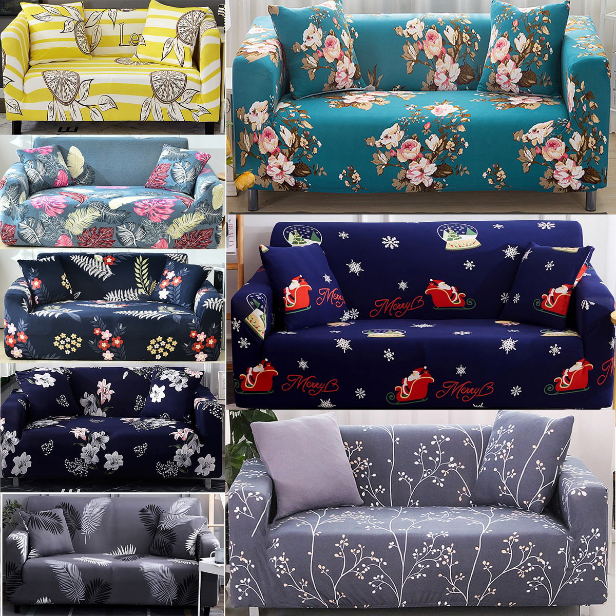 1 2 3 4 Seater Slipcover Floral Print Sofa Cover Stretch Elastic Couch Protector 