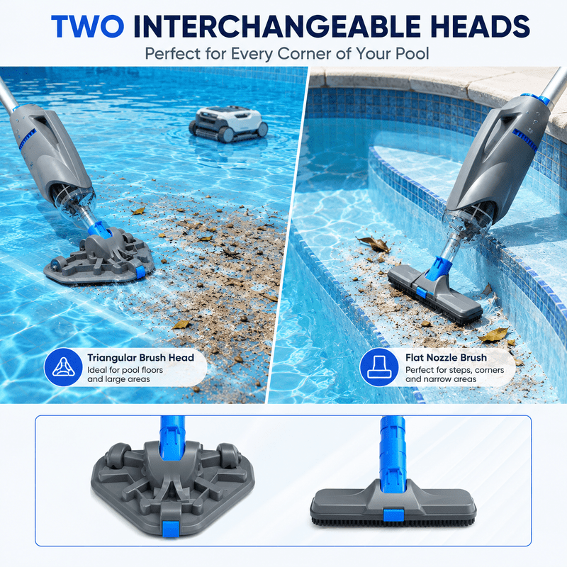 Hot Tub Vacuum, Cordless Handheld Pool Vacuum for Above Ground Pool | Up to 6.6 ft Pole, 15 GPM Powerful Suction, 2 Brush Heads, 2 Filter Bags, 60 Min Runtime, Design for Spa, Hot Tub, Small Pool
