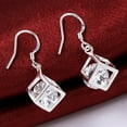 thumbnail image 3 of 1Pair Elegant Fashion Cube Brass Cubic Zirconia Dangle Earrings Clear Silver Color Plated 30x11mm, 3 of 5