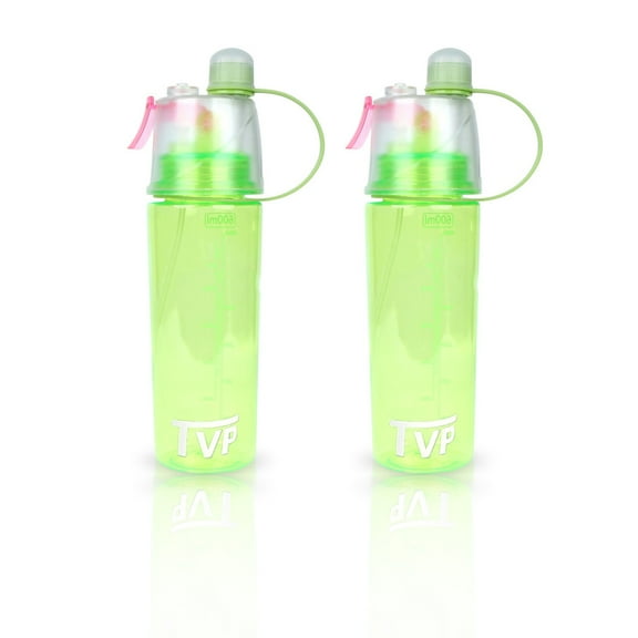 TVP Back to School time Mist n' sip fun Water Bottle for Kids with spraying Nozzel and 100% BPA Free, 20oz (Green) 2PK