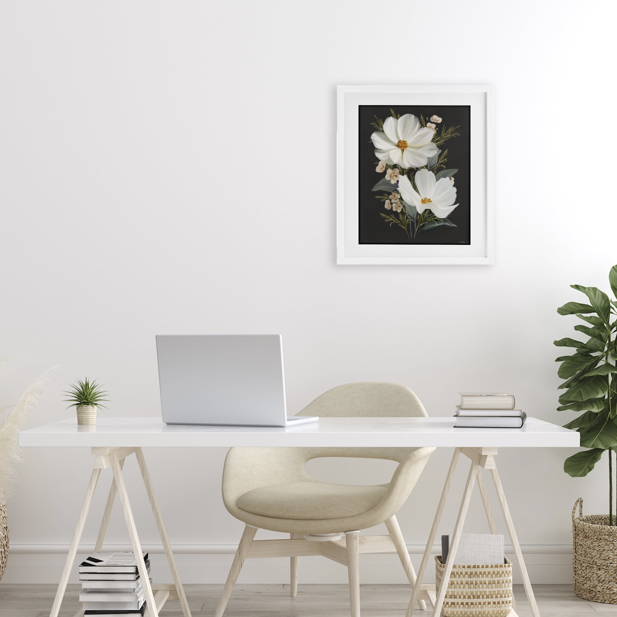 Stupell Industries Old Lace Cosmos White Framed Print Under Glass, design by House Fenway