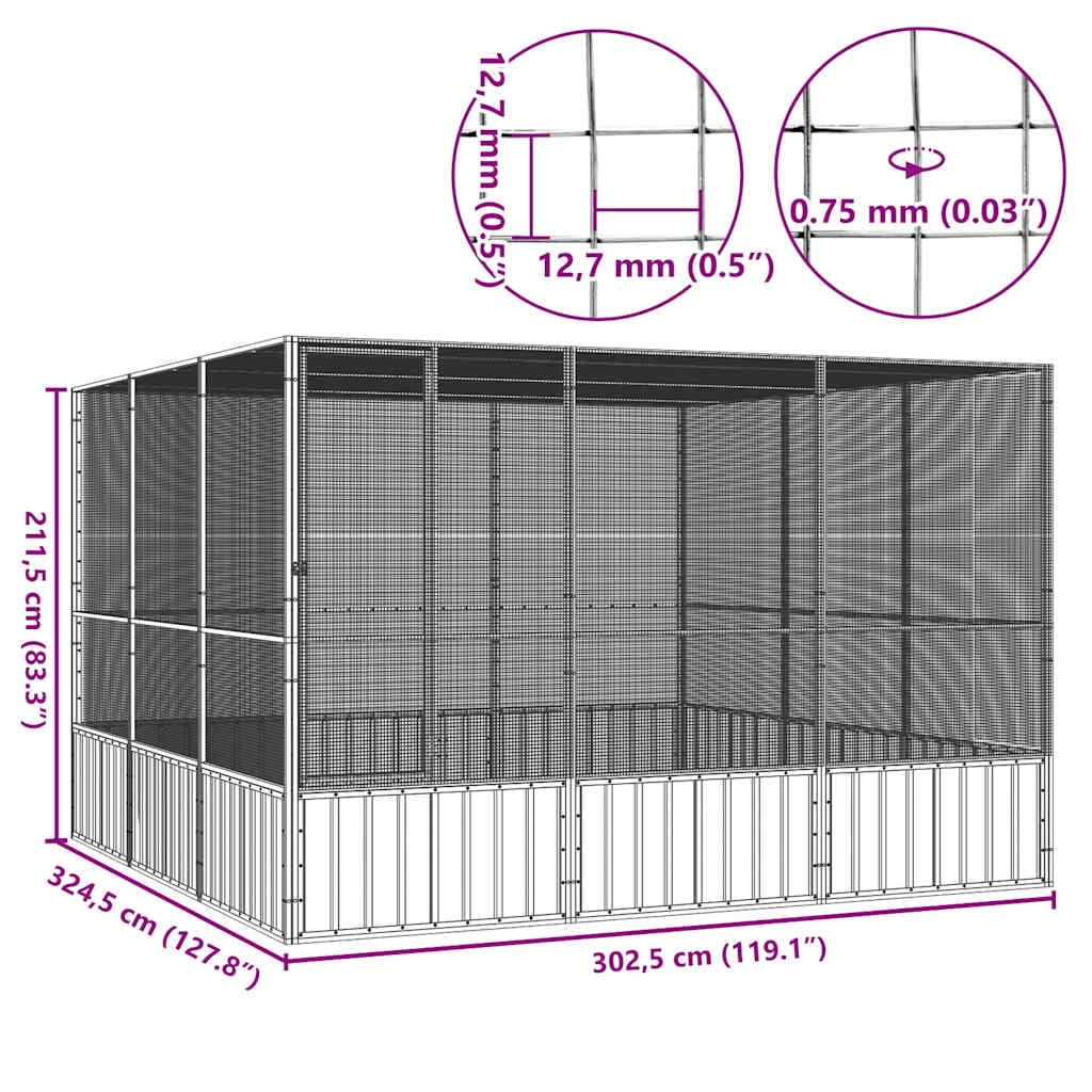 vidaXL Galvanized Steel Hanging Bird Cage Anthracite 119.1"x127.8"x83.3" for Parrot