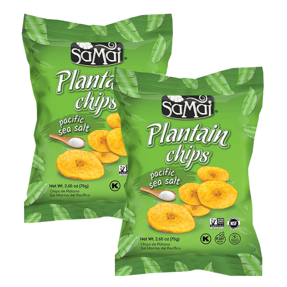 Samai Pacific Sea Salt Plantain Chips, Gluten Free, All Natural Non-GMO Kosher and Vegan Snacks, Great for Healthy On the Go Fruit Snacks Halloween Goody Bag Filler and Christmas Stocking 2.65oz - 2PK