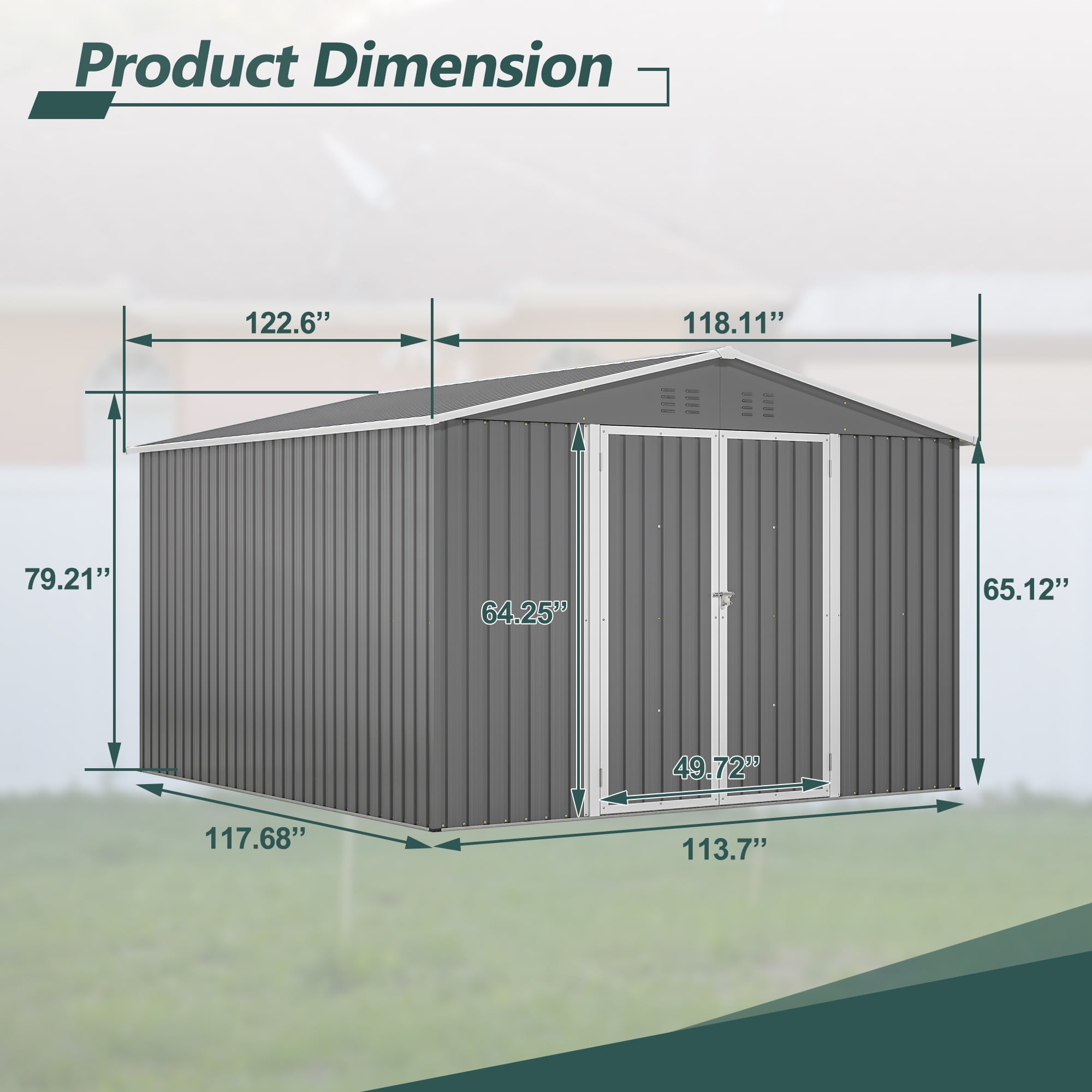 10x10 FT Outdoor Storage Shed, Large Steel Metal Garden Shed with Lockable Door, Storage Tool House for Bike Storage, Tool Storage, Temporary Storage, Backyard, Garden, Patio, Lawn