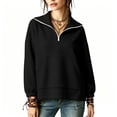 thumbnail image 2 of ClodeEU Women's Half Zip Stand Collar Long Sleeve Sweatshirt,Casual Loose Solid Pullover Top Black,Women's Plus S, 2 of 8
