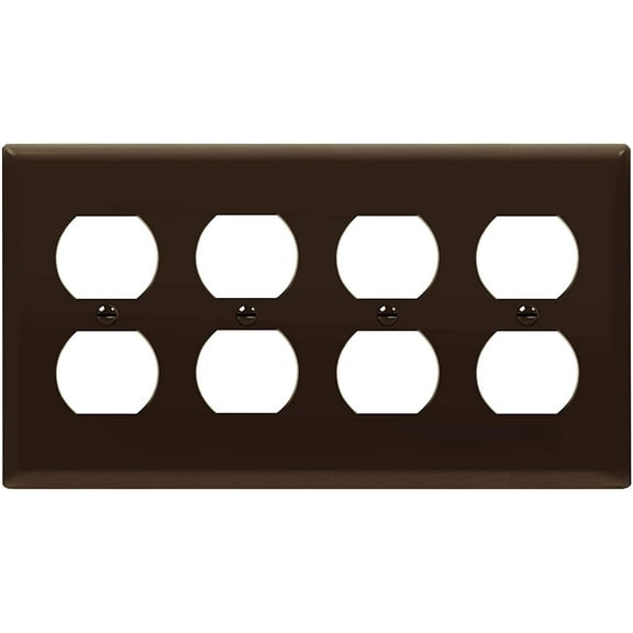 ENERLITES Quad Duplex Wall Plate, Four Gang Electrical Outlet Cover, Gloss Finish, Mid-Size 4-Gang, Unbreakable Polycarbonate Thermoplastic, UL Listed, 8824M-BR, Brown