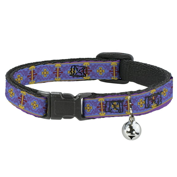 Disney Cat Collar, Breakaway Collar with Bell, Classic Aladdin Magic Carpet Tapestry Blue Purple Gold Red, 8.5 to 12 Inches 0.5 Inch Wide