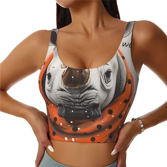 Fotbe Polka Dot Rhino Welcome Sujetador Deportivo Largo sin Aros para Mujer con Almohadillas y Soporte Medio, Transpirable y Absorbente, Camiseta Tipo Chaleco o Tank Top-X-Large