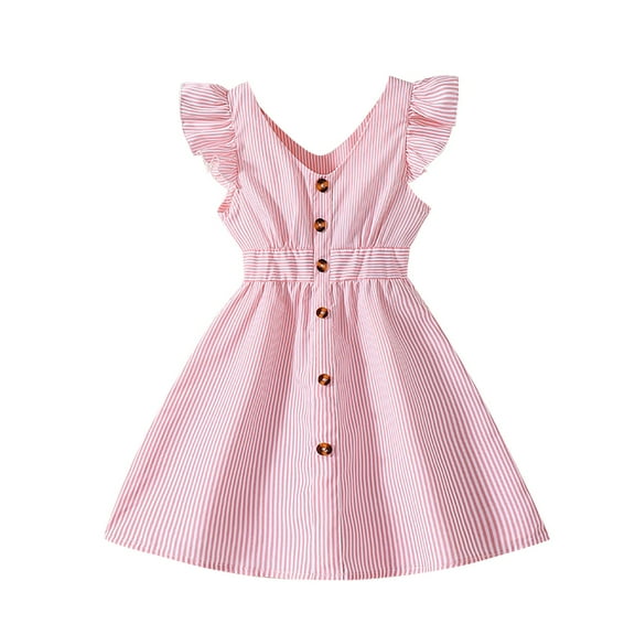 PINQI Girls Modern Dresses Summer Children's Girls Fashion Button Short Sleeve Clothing New Clothing Primary A Line Dress Clothes (Red-a,10 Years)