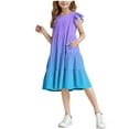 thumbnail image 2 of NTACZA Robes Midi pour Filles à Manches Courtes, Robes à Volants, Robe Trapèze Évasée, Ombre, Robe d'Été pour Ado Fille 4 Ans, 2 of 8