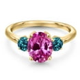thumbnail image 3 of Gem Stone King 18K Yellow Gold Plated Silver Pink Created Sapphire and London Blue Topaz Engagement Ring for Women | 1.66 Cttw | Oval 9X7MM | Gemstone September Birthstone | Size 5, 3 of 6