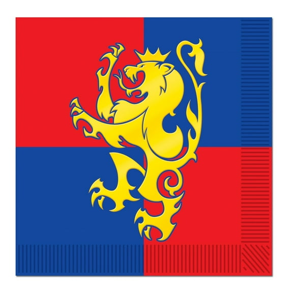 Club Pack of 192 Red and Blue Medieval Disposable Luncheon Party Napkins 6.5"