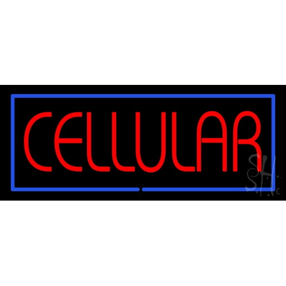 Red Cellular with Blue Border LED Neon Sign 10 x 24 - inches, Clear Edge Cut Acrylic Backing, with Dimmer - Bright and Premium built indoor LED Neon Sign for Computer & Electronics store decor.