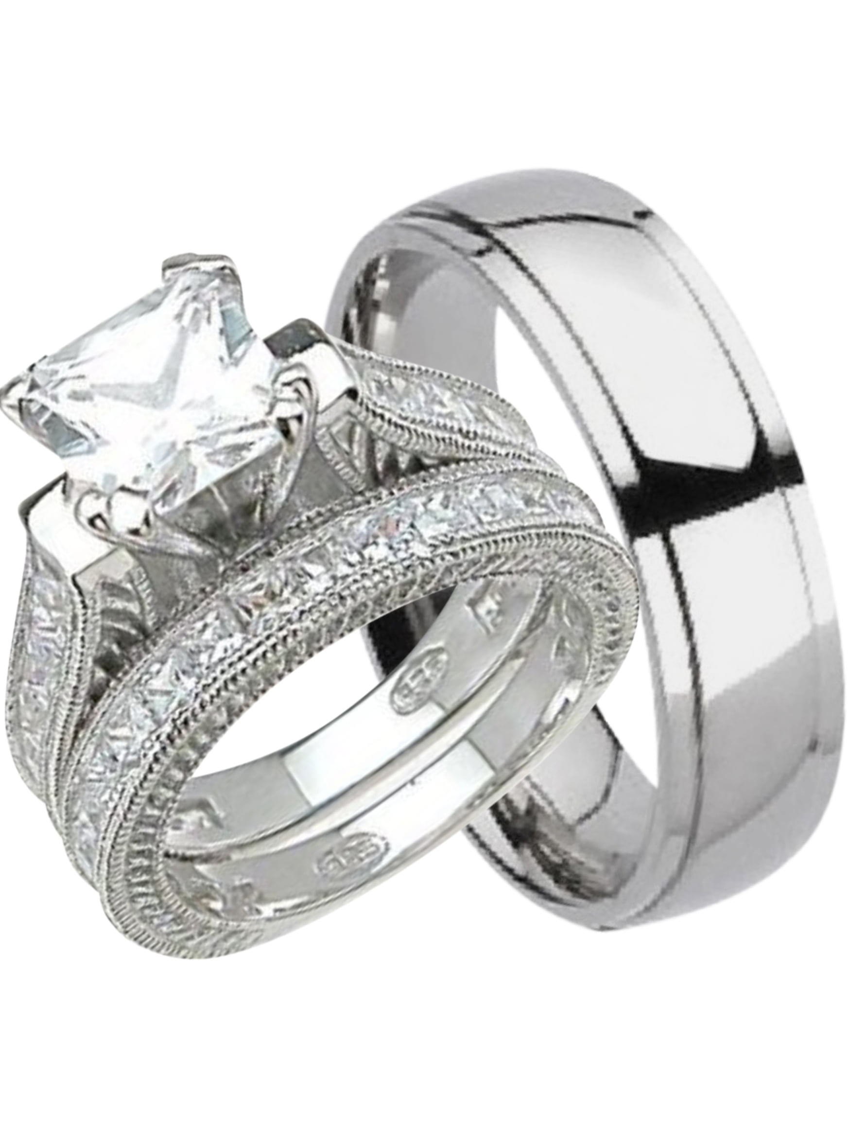 Laraso Co His And Hers Wedding Ring Set Matching Trio