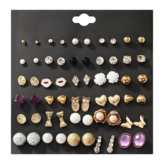 DESIGNICE Earring Set,Alloy Earring Sets for Women,Simple Diamond Setting Cute Earrings,Hypoallergenic Earrings for Daily Commutes,Dates,Dinner Parties,30Pairs