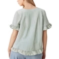 thumbnail image 3 of Camisa Informal Holgada A Rayas de Media con Cuello Redondo y Volantes para Mujer Rayas M, 3 of 7