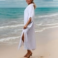 thumbnail image 6 of Mifsaly Button Down Shirt Dresses Women Collared Short Sleeve Midi Kaftan Dress Lightweight Beach Vacation Boho Linen Sundresses Free Size, 6 of 9