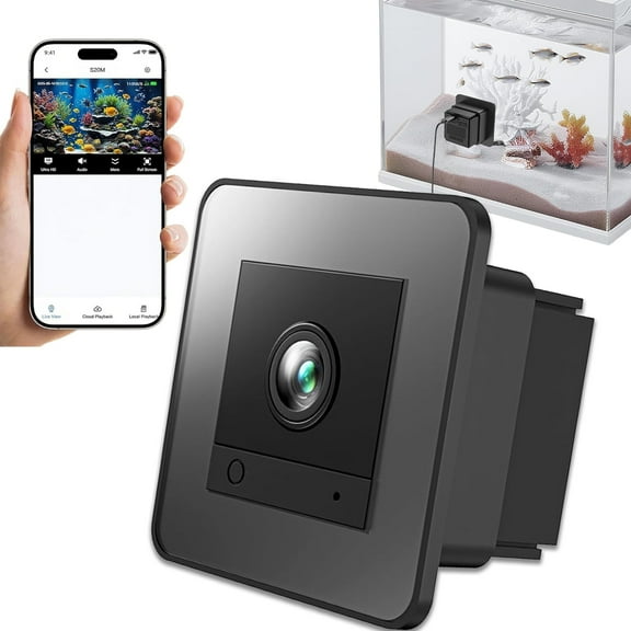 Aquarium Camera with 32G Card, Indoor Security Camera, 2K Pet Camera with Macro Lens, 24/7 Recording for Fish Reptiles Window Security Surveillance System, 140° Wide-Angle,Night Vision,Two-Way Audio
