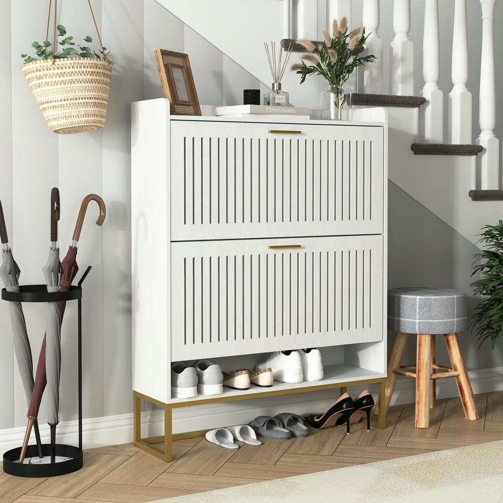 Kadyn Shoes Storage Cabinet, Shoe Cabinet with Open Shelf for Entryway,Shoe Storage Cabinet with 2 Flip Drawers, White Kadyn Shoes Storage Cabinet, Shoe Cabinet with Open Shelf for Entryway,Shoe Storage Cabinet with 2 Flip Drawers, White