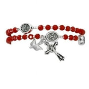McVan B1005C Red Crystal Twistable Rosary Bracelet Carded