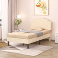thumbnail image 2 of VECELO Twin Upholstered Platform Bed Frame, Height Adjustable Nailhead Trim Headboard, Easy Assembly/No Box Spring Required, Beige, 2 of 7