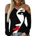 thumbnail image 4 of Women Tops Dressy Casual, Women Casual Pullover V Neck Cut Hollow Sequins Long Sleeve Loose Fit Top T Shirt Cold Shoulder Tshirts Tunic, 4 of 5