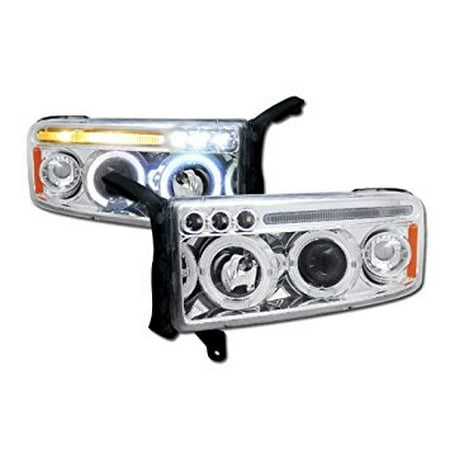 Angel Eye Halo Projector Headlamps - Chrome Led Angel Eye Halo Rims Projector Head Lights Signal Dodge Ram