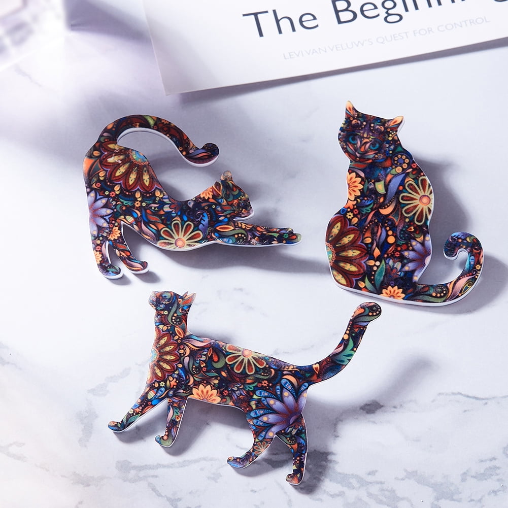 Cat Kitten Face Large Multicolor Acrylic Pin Brooch Jewelry 