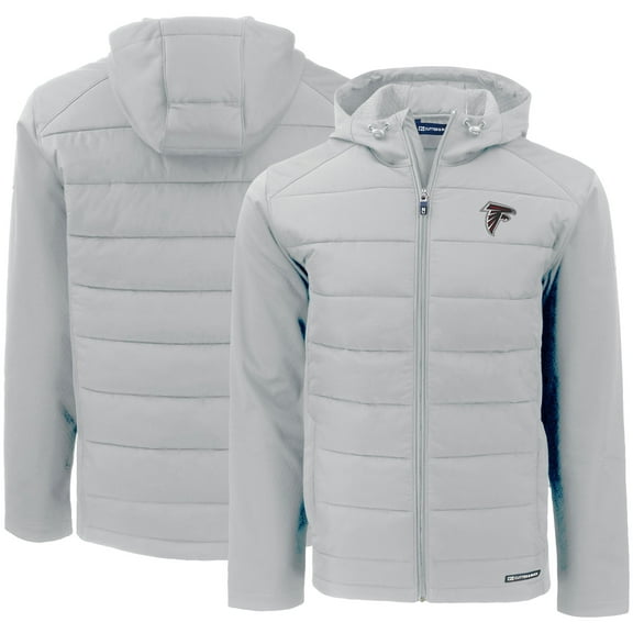 Men's Cutter & Buck Gray Atlanta Falcons  Evoke PrimaLoft Hybrid Eco Softshell Recycled Full-Zip Hooded Jacket