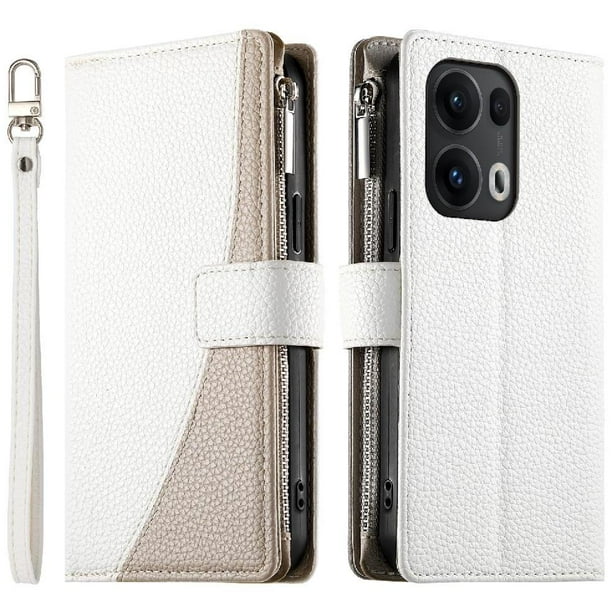 Funda cartera GANGXUN para OPPO Reno 13 Pro , cuero PU con tarjetero, cremallera, correa de mano, soporte y protección 735°