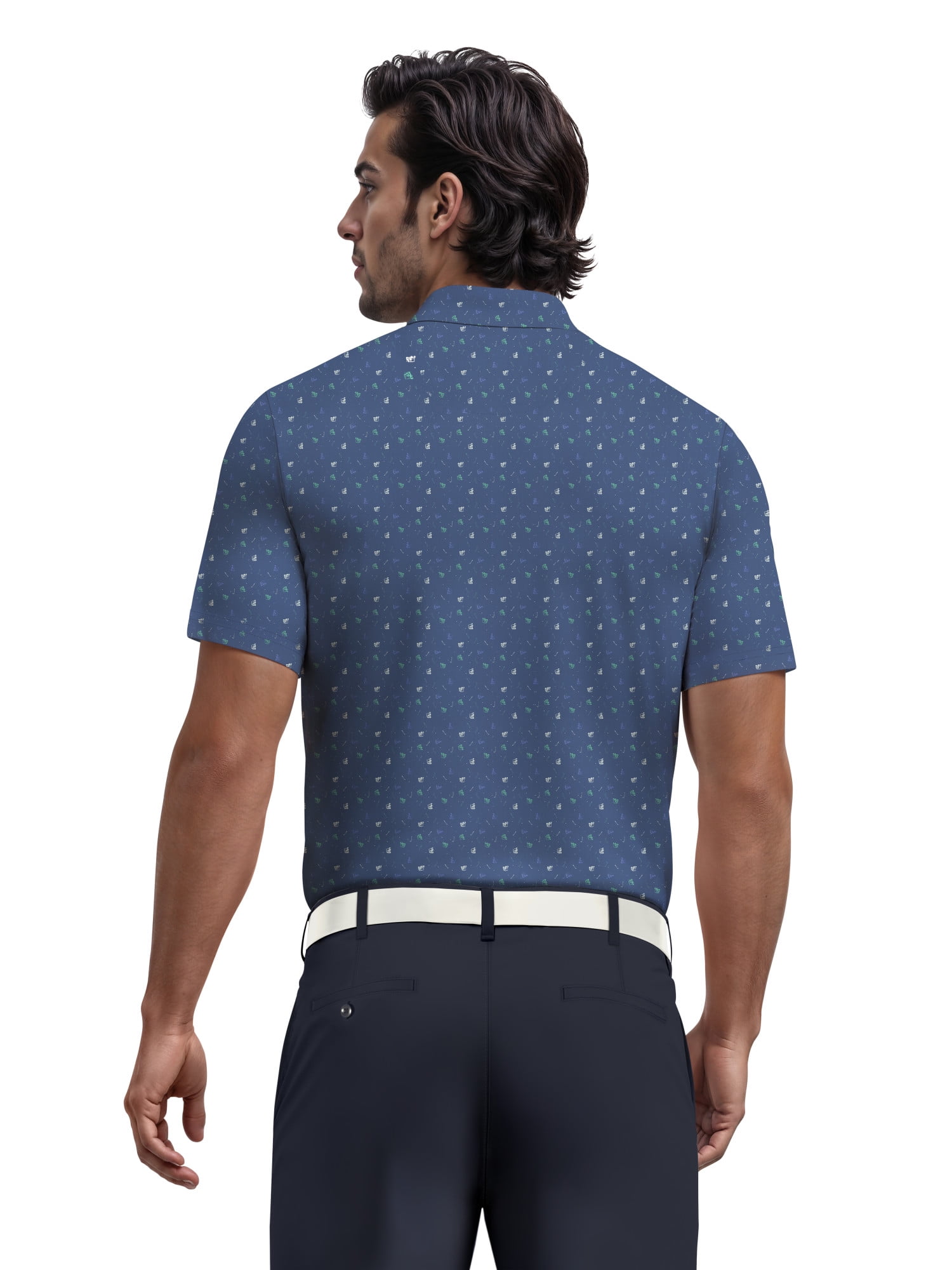 Ben Hogan Men's and Big Men’s Tossed Golf Cart Print Short Sleeve Golf Polo Shirt, up to Size 5XL