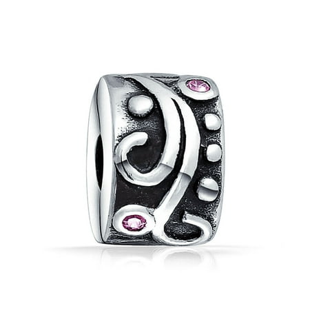- Tribal Floral Swirl Pink CZ Spacer Stopper Bead Charm For Women Oxidized 925 Sterling Silver Fits European Bracelet