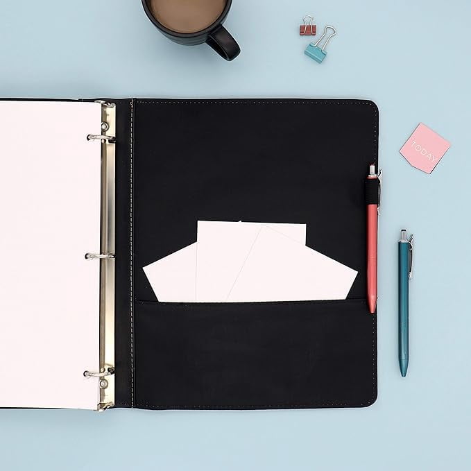 Blue Sky ProView Legacy Black 3 Ring Binder, Letter Size, 1", Textured Faux Leather Cover, Built-in Pockets, Holds 175 Sheets, 6-Pack (10504-C)