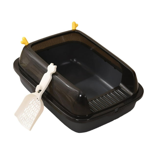 Caja de arena para gatos de cara alta, caja de arena duradera para gatos, contenedor de arena para gatos, inodoro para mascotas con tapa abierta, inod Gris