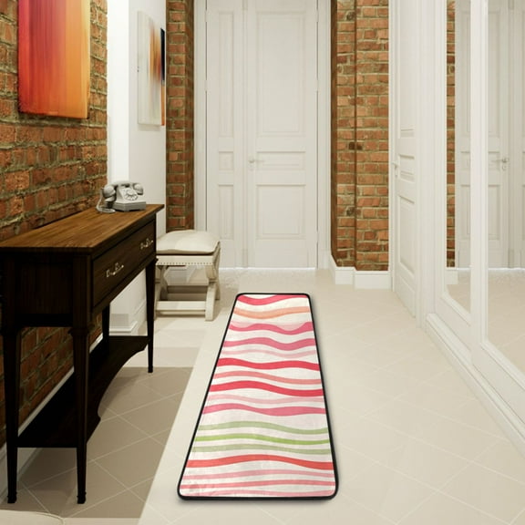 Wavy Lines Colorful Striped Runner Rug Non Slip 72×24 in Ares Rugs for Bedroom Bathroom Living Room