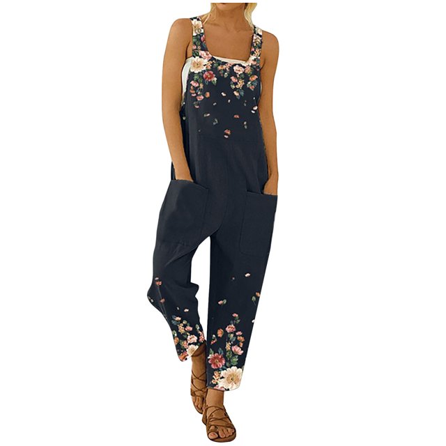 Leutsin Womens Pants Overalls Rompers Printed Buttons Suspender Jumpsuit