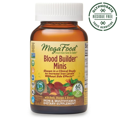 MegaFood - Blood Builder Minis - Daily Iron Supplement and Multivitamin - Supports Energy and Red Blood Cell Production Without Nausea or Constipation - Gluten-free - Vegan - 60 tablets (30